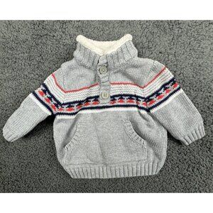 Gymboree Sweater Baby Boys 0-3 Months Gray Fair Isle Gray Red Sherpa Little Pals
